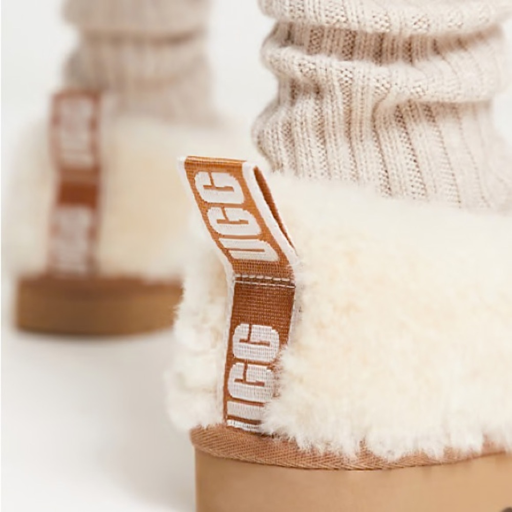 UGG Cream and Tan Fluffy Slippers